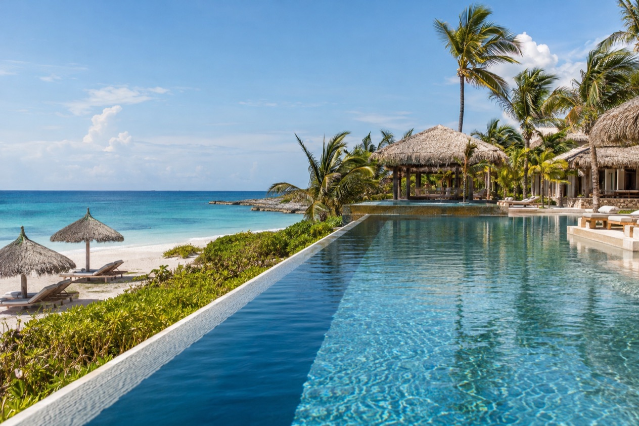 A beachfront resort pool