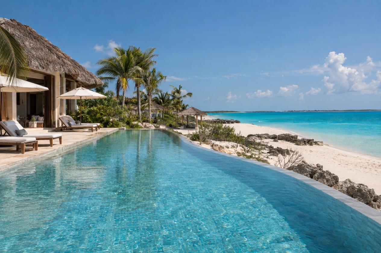 A beachfront resort pool