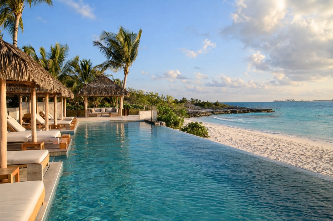 A beachfront resort pool