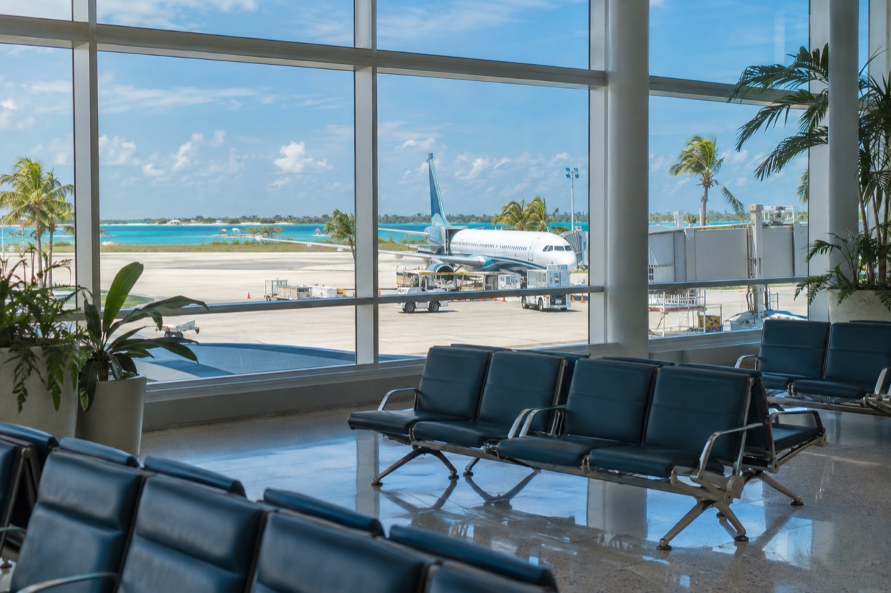 An airport departures hall