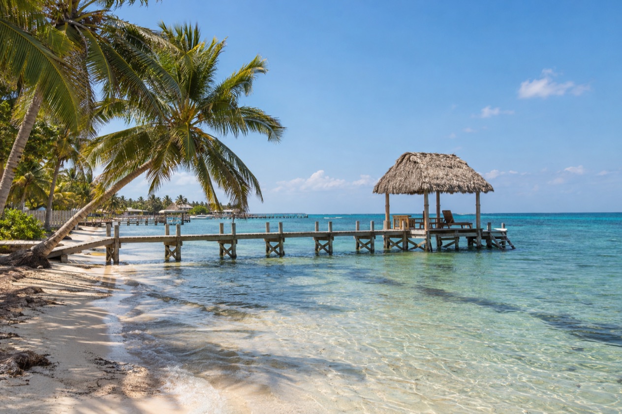 A pier on Ambergris Caye in the dry season