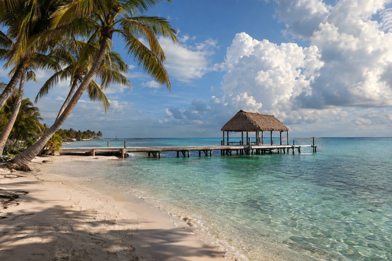 A pier on Ambergris Caye in the wet season