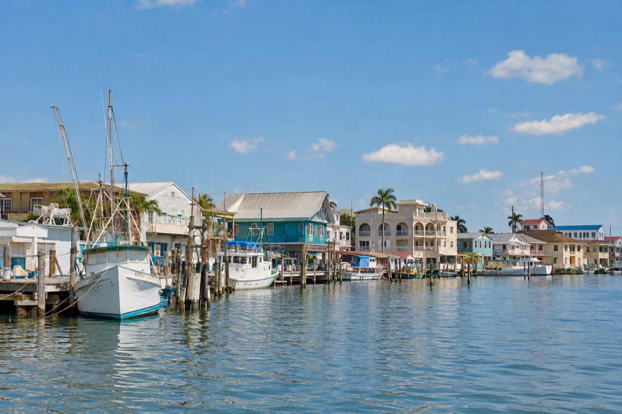 The waterfront of Belize City in spring