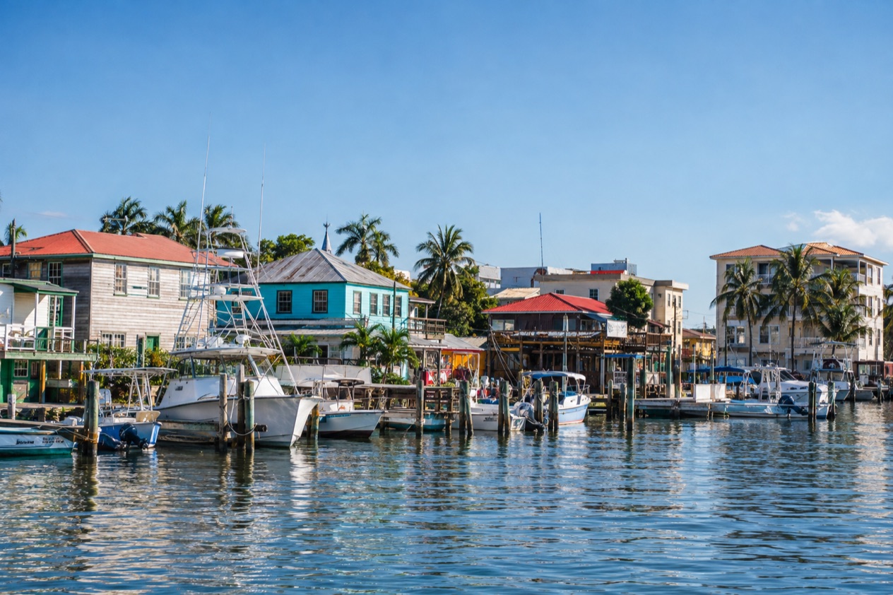 The waterfront of Belize City in the dry season