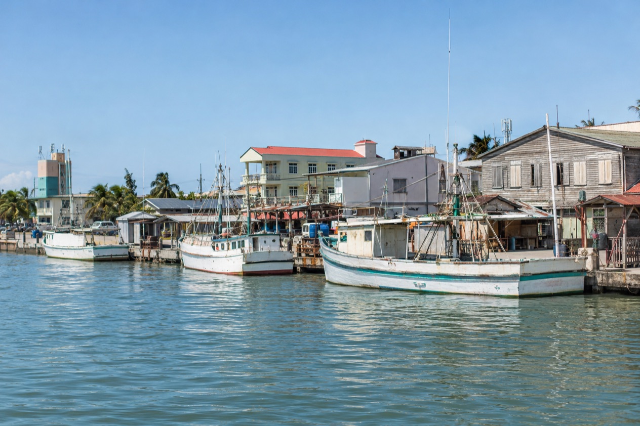 The waterfront of Belize City in the dry season