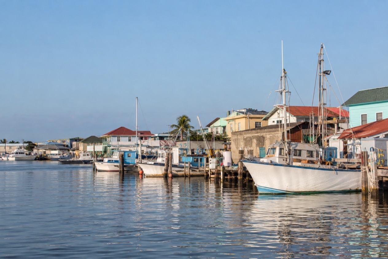 The waterfront of Belize City in the dry season