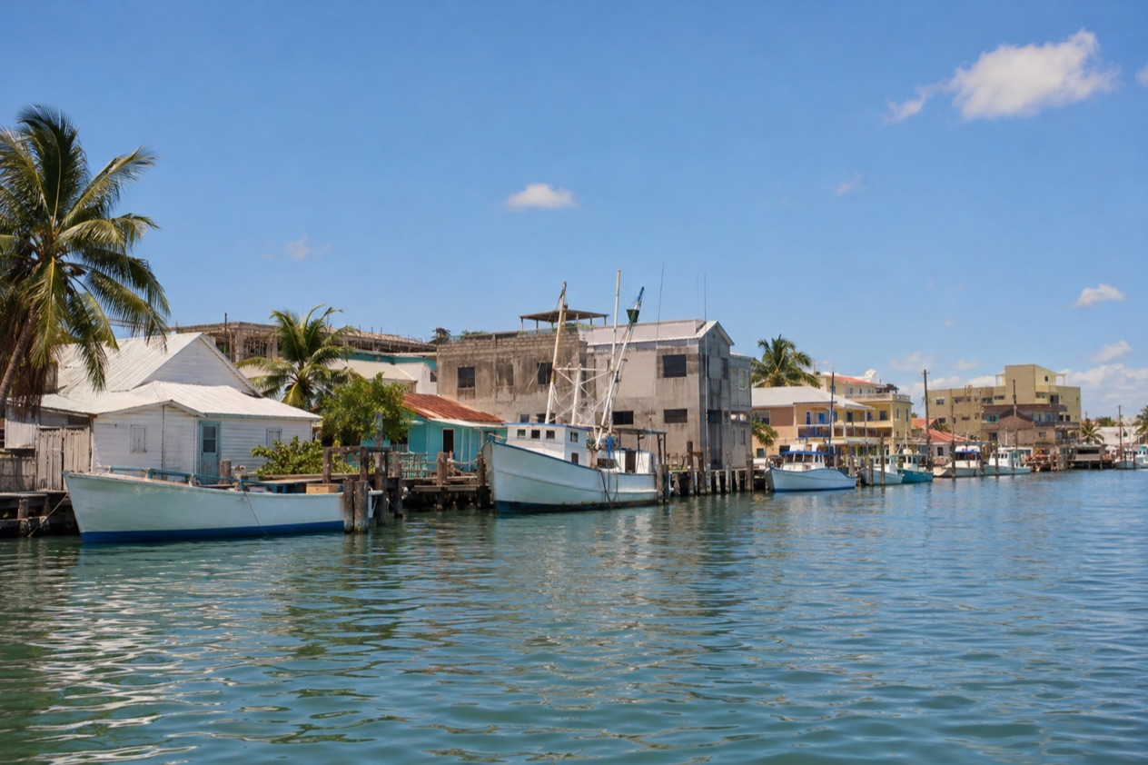 The waterfront of Belize City in spring