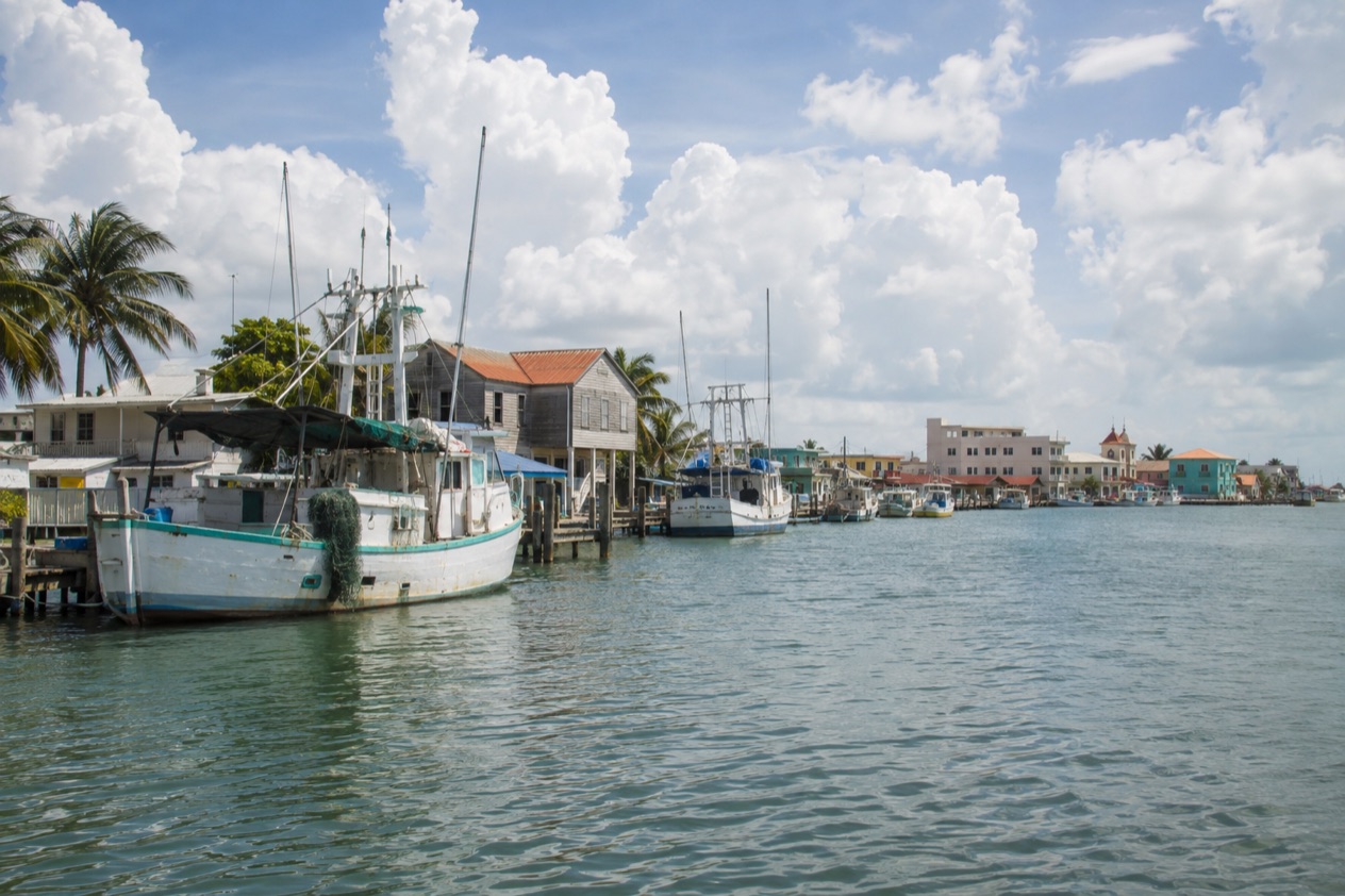 The waterfront of Belize City in the wet season