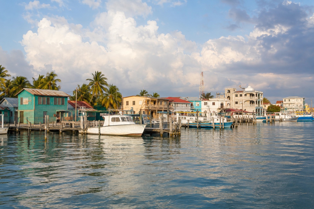 The waterfront of Belize City in the wet season