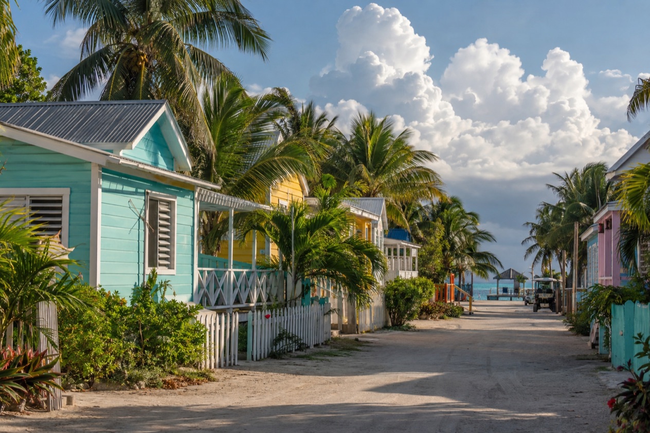 A sandy lane on Caye Caulker in the wet season