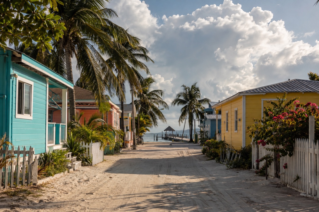 A sandy lane on Caye Caulker in the wet season