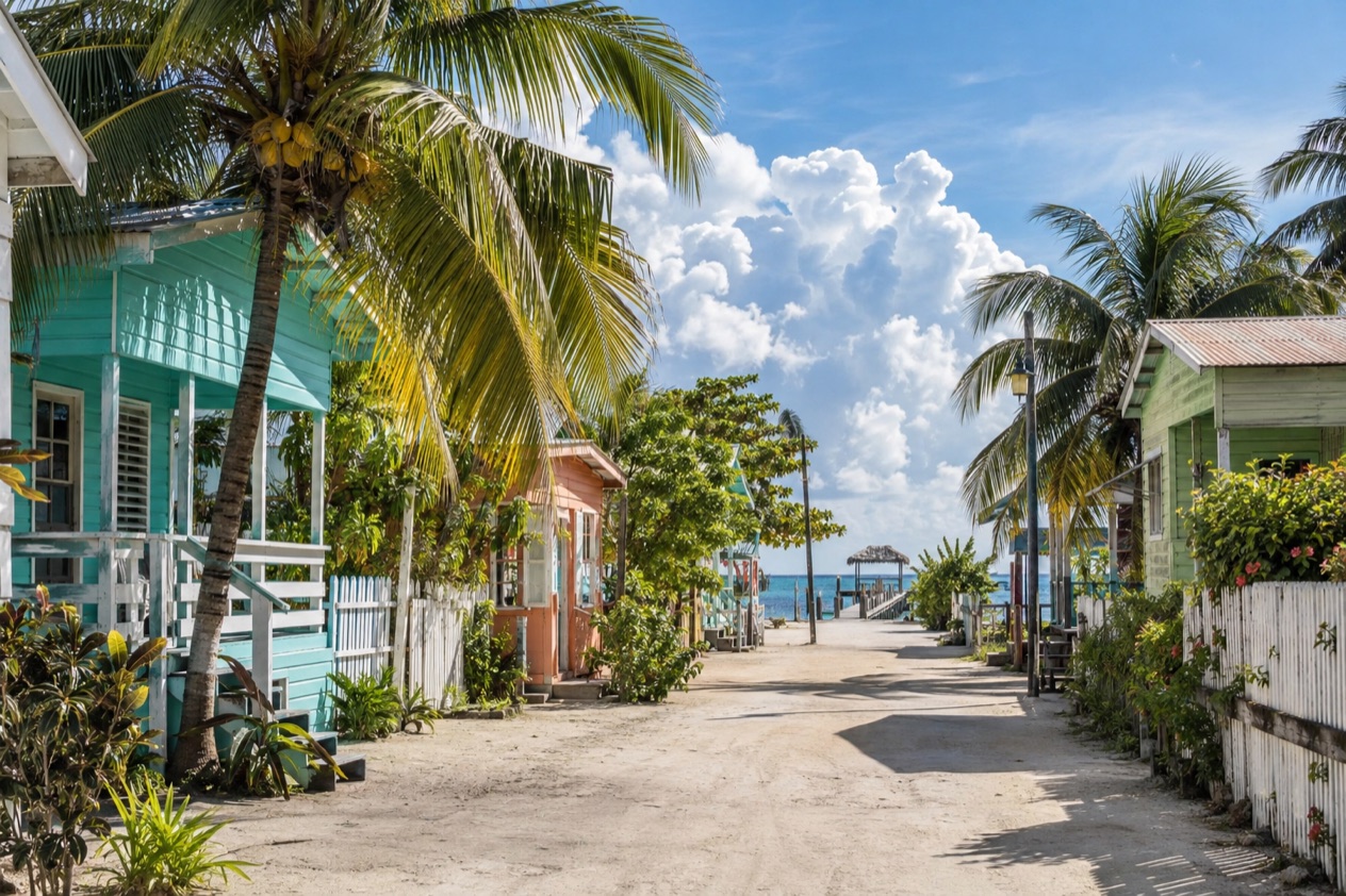 A sandy lane on Caye Caulker in the wet season