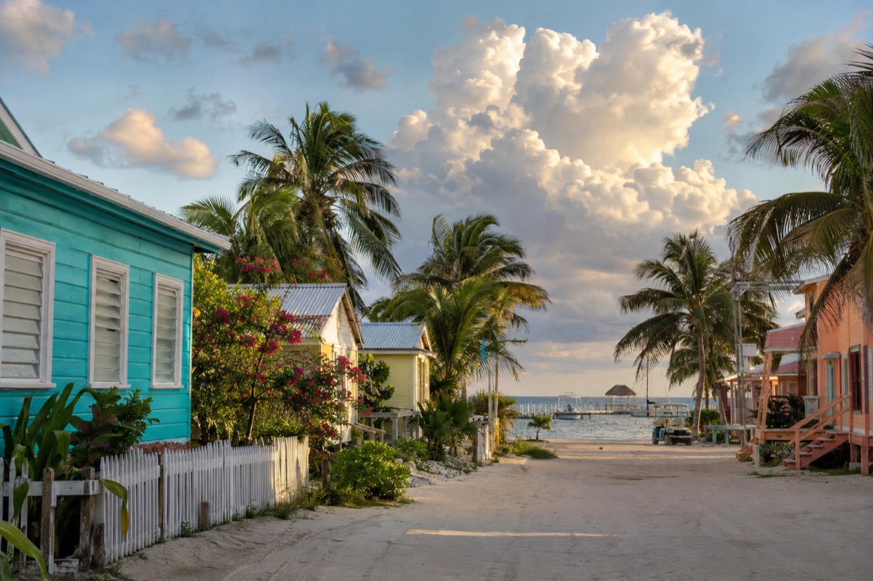 A sandy lane on Caye Caulker in the wet season