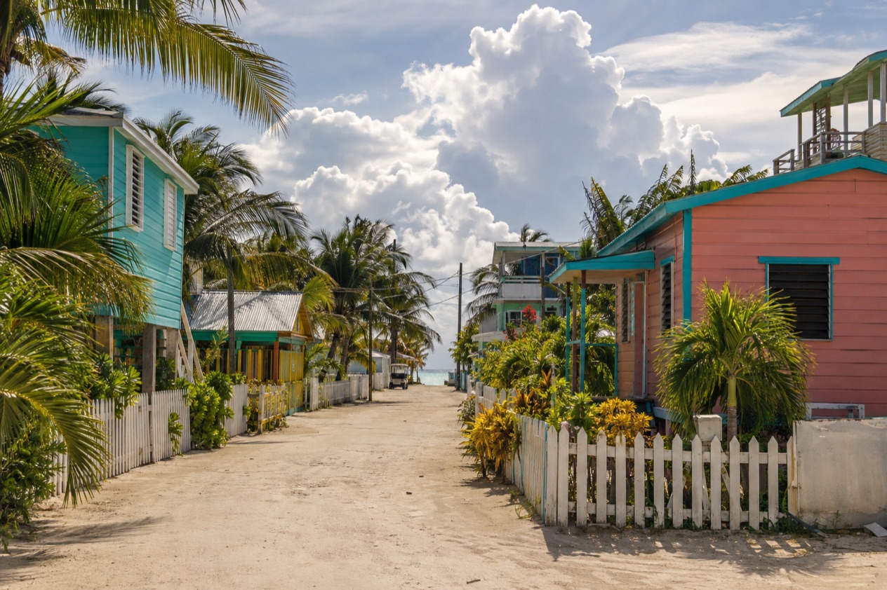 A sandy lane on Caye Caulker in the wet season