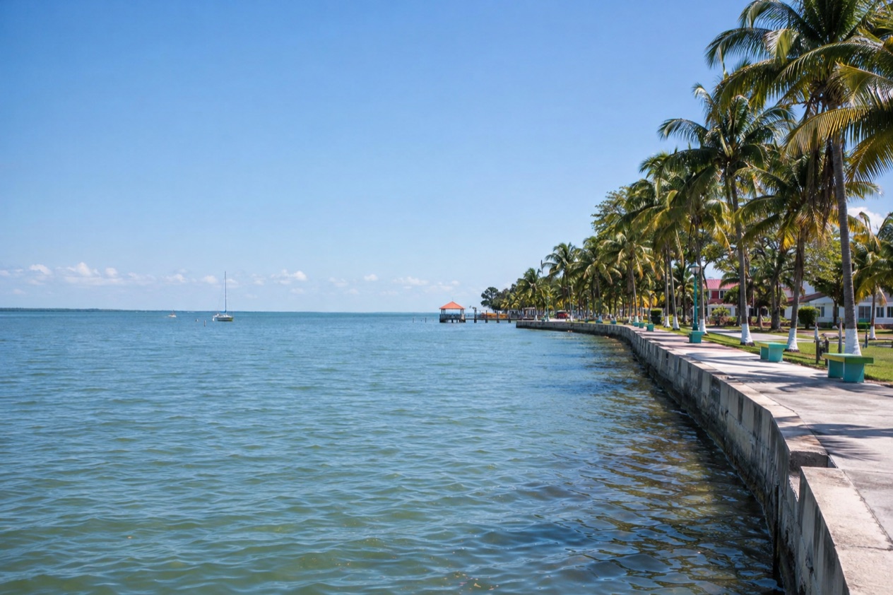 The bayfront at Corozal in the dry season