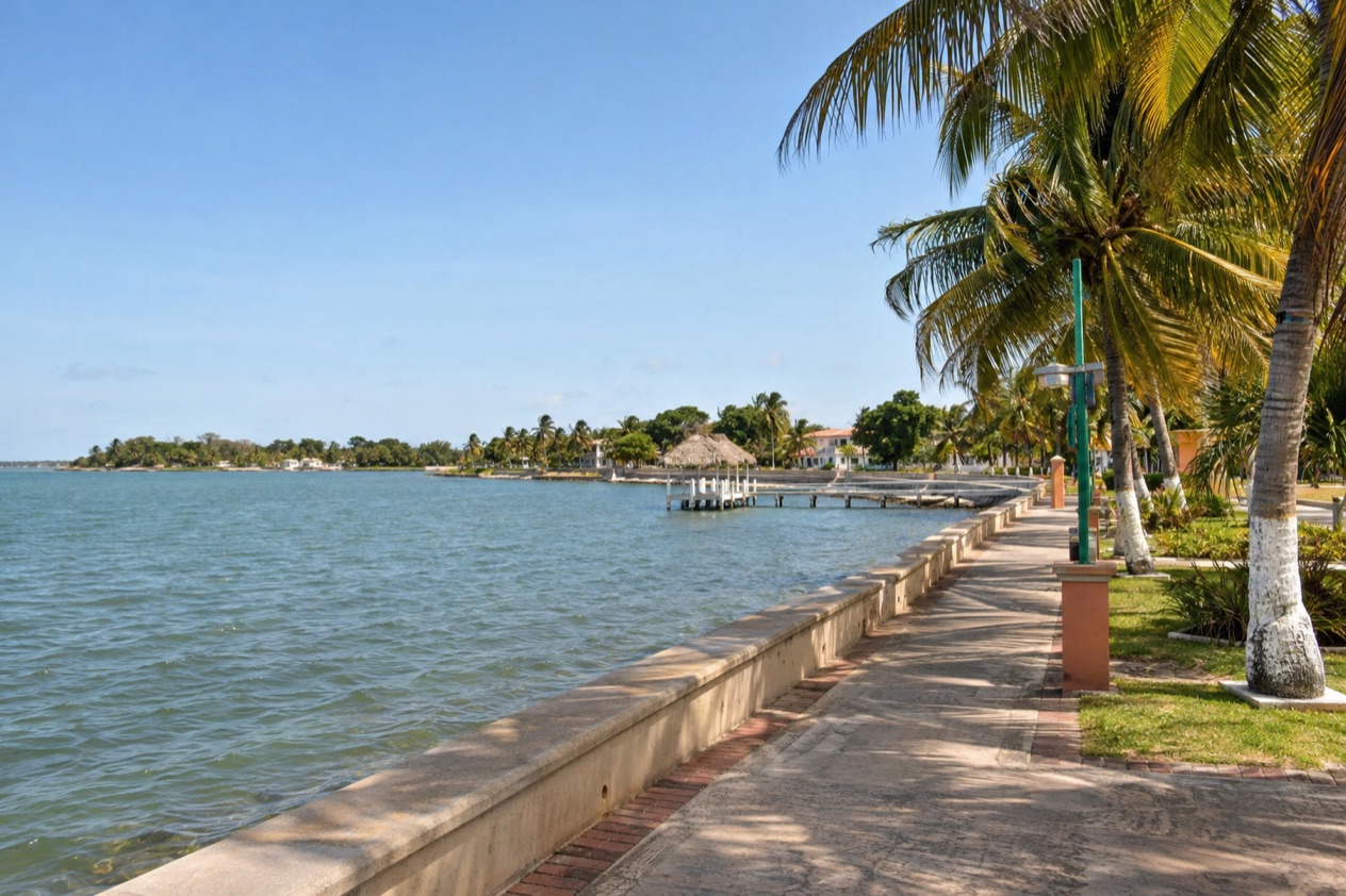 The bayfront at Corozal in the dry season