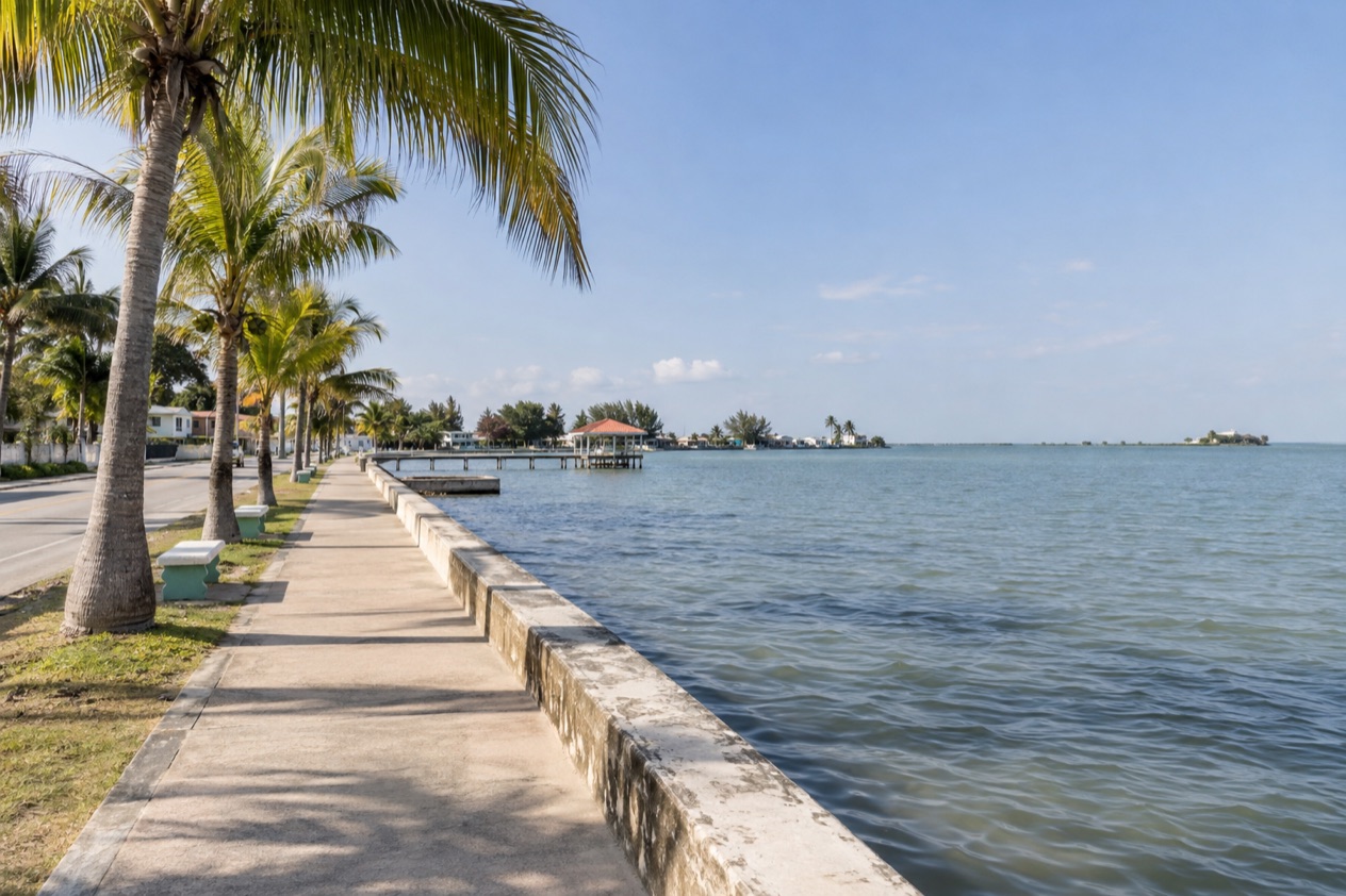 The bayfront at Corozal in the dry season
