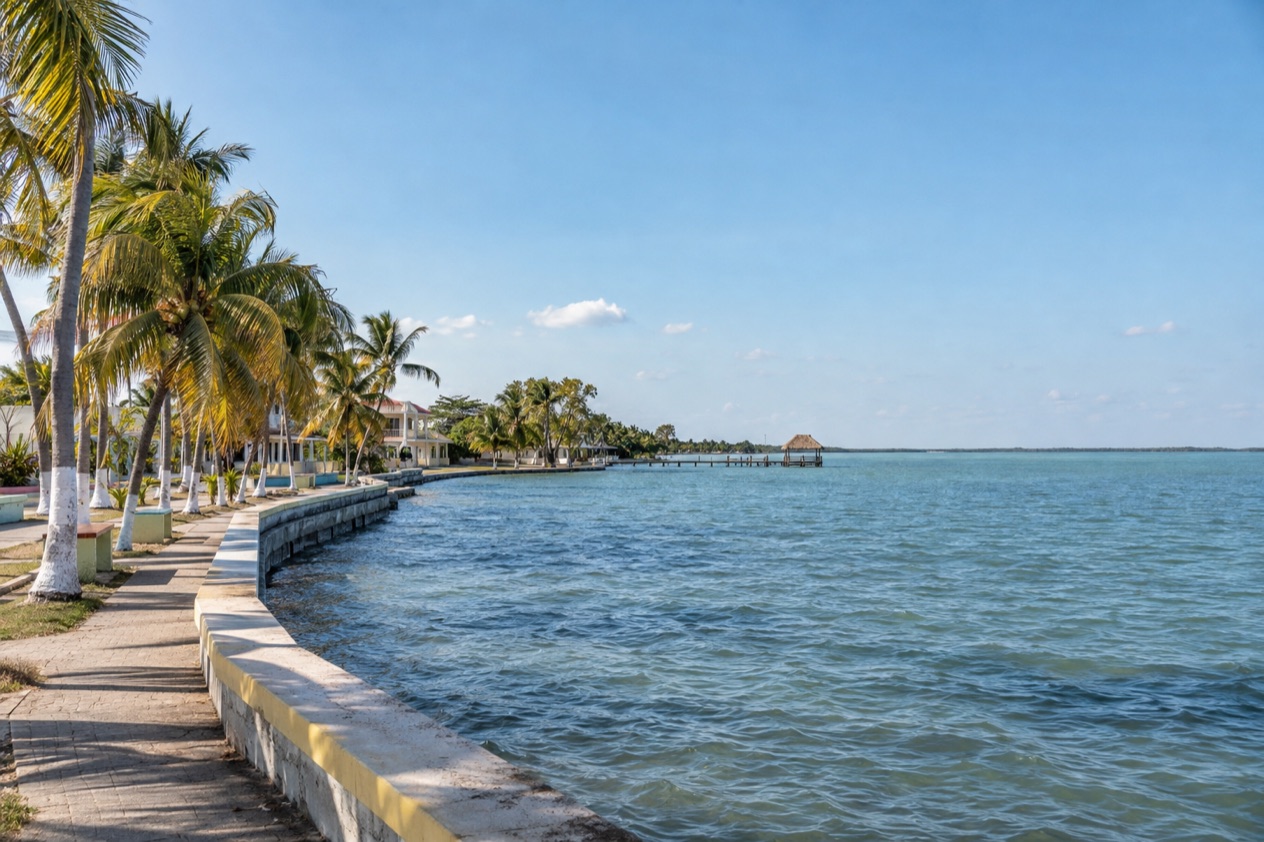 The bayfront at Corozal in the dry season
