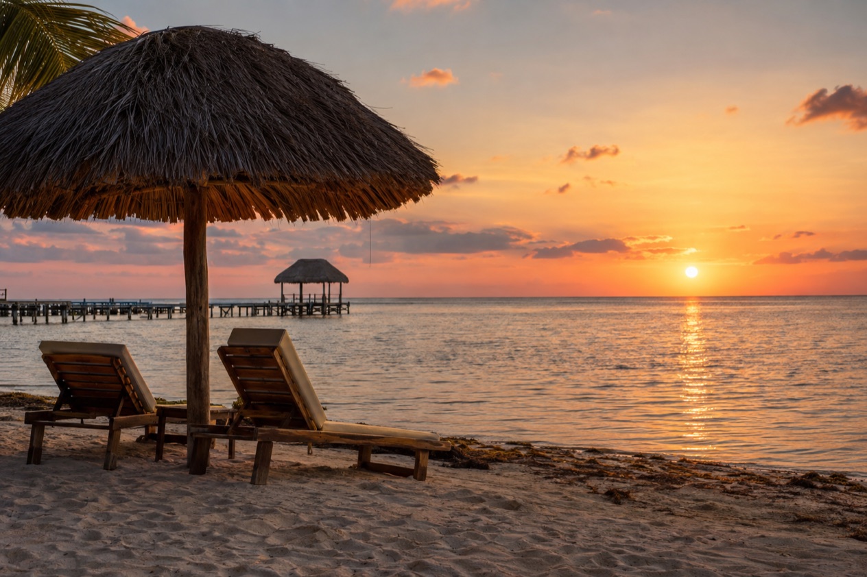 A quiet beach at sunset