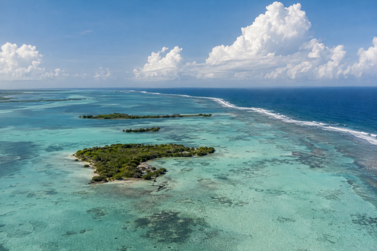 The barrier reef and cayes of Belize in the wet season
