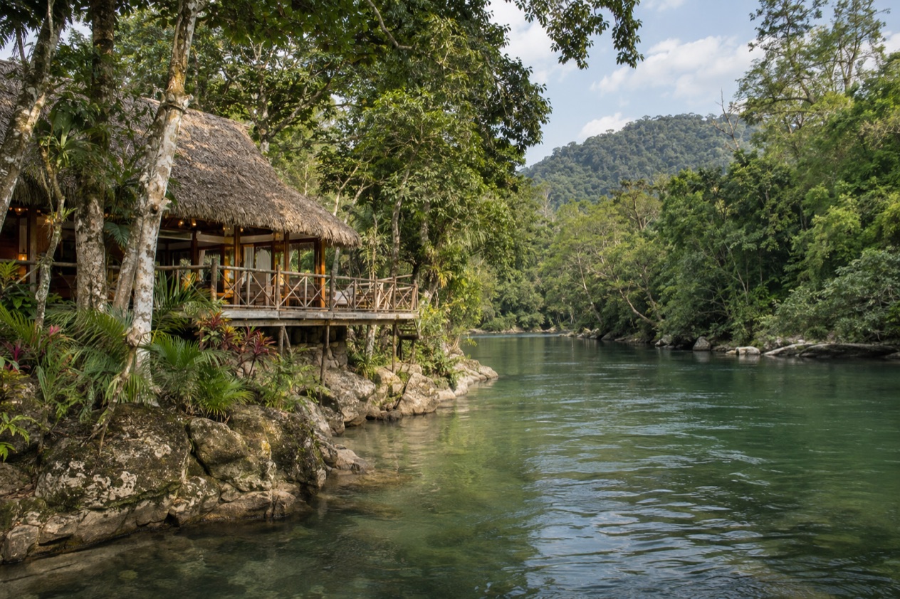 A lodge on a river