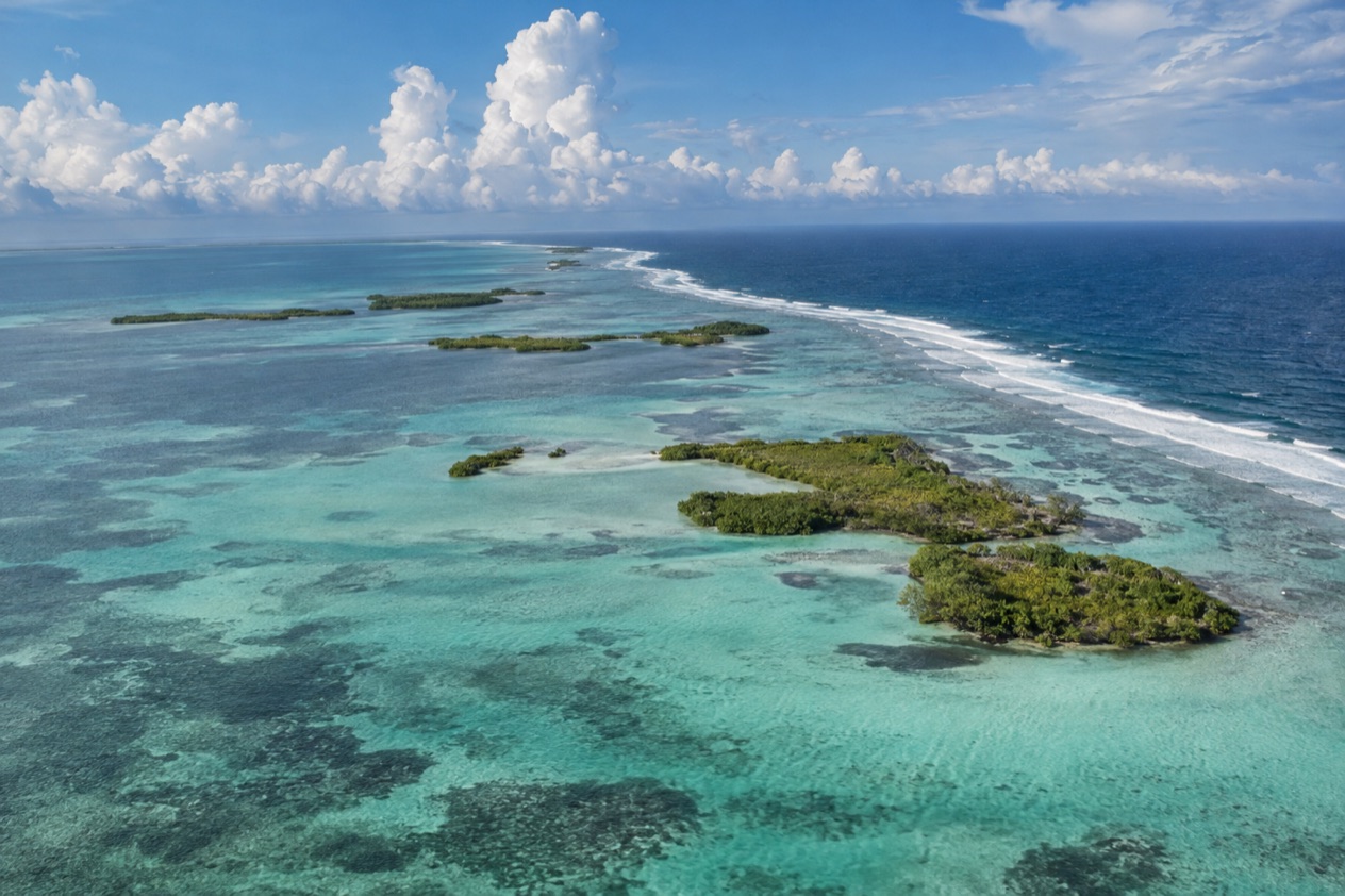 The barrier reef and cayes of Belize in the wet season