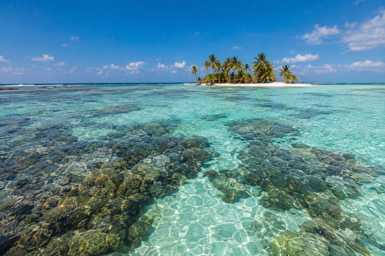 Shallow reef water near a caye