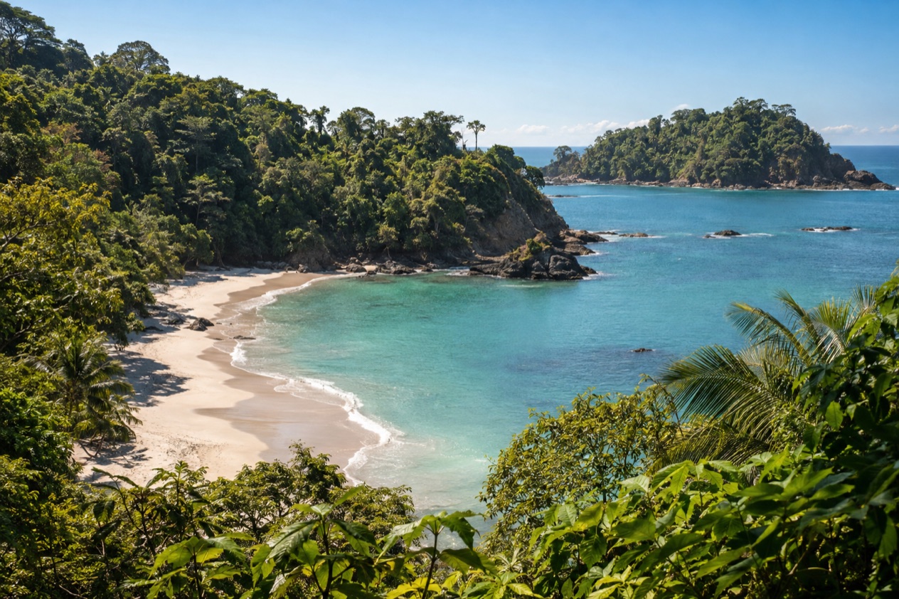 A small cove below the forest at Manuel Antonio in the dry season