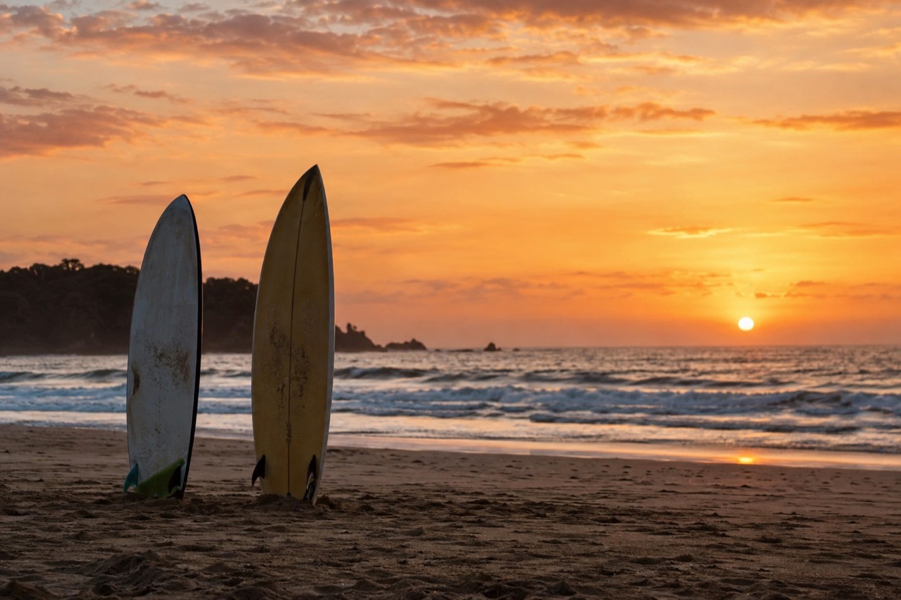 Surfboards on a Pacific beach