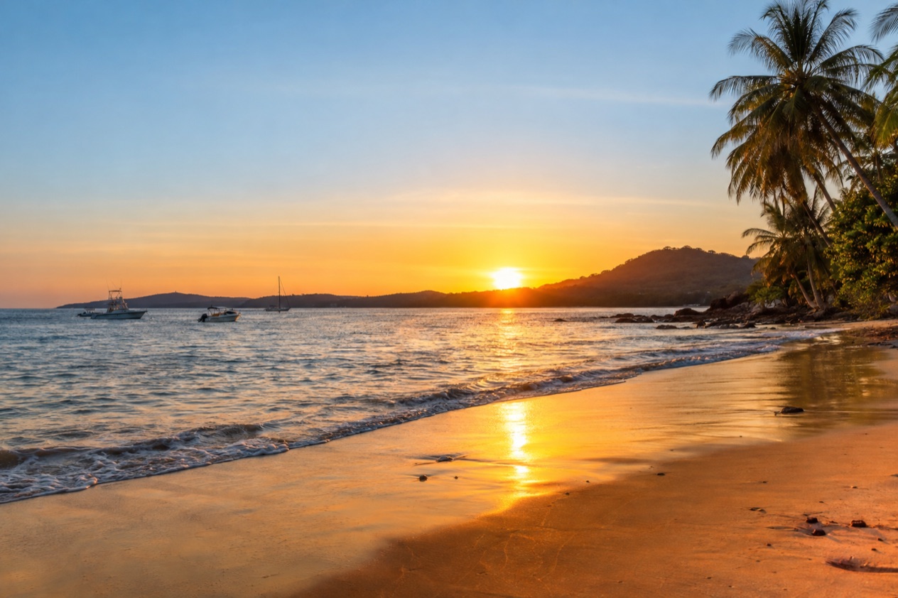 The beach at Tamarindo at sunset in the dry season