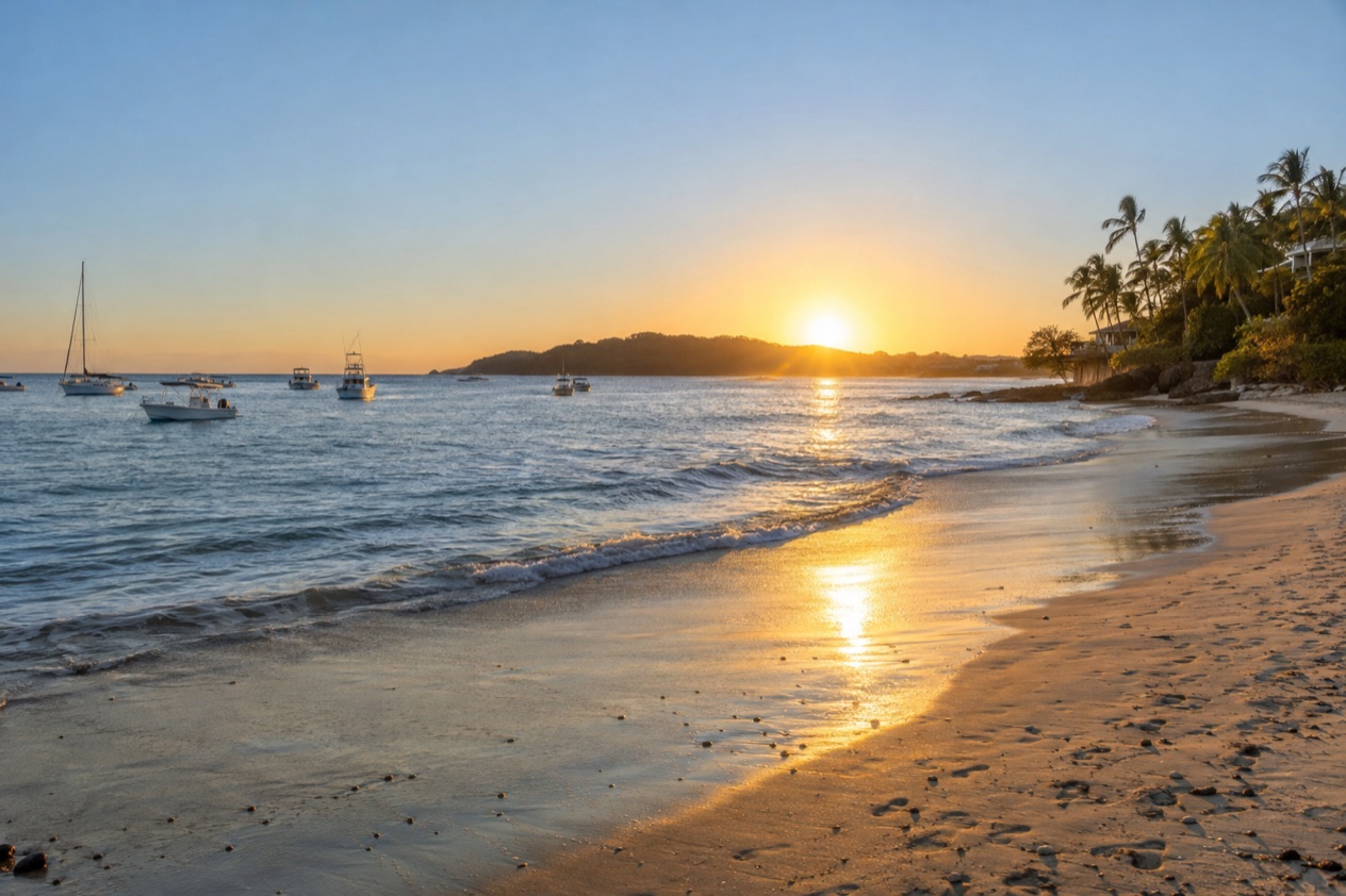 The beach at Tamarindo at sunset in the dry season