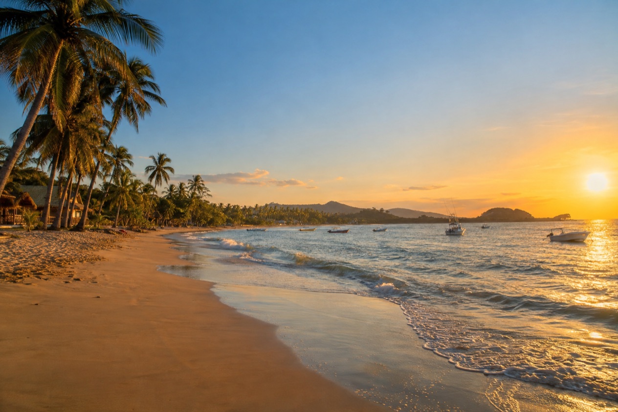 The beach at Tamarindo at sunset in the dry season