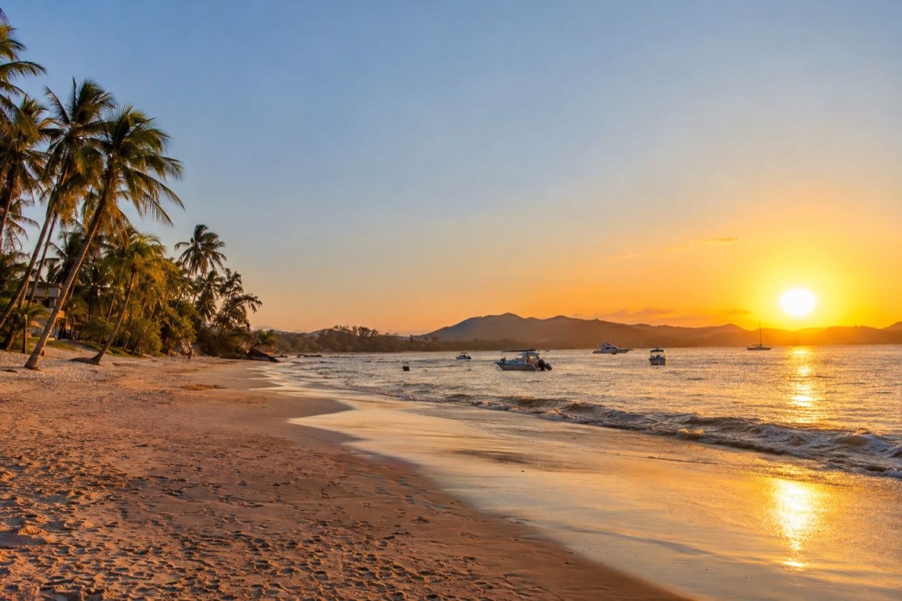 The beach at Tamarindo at sunset in the dry season