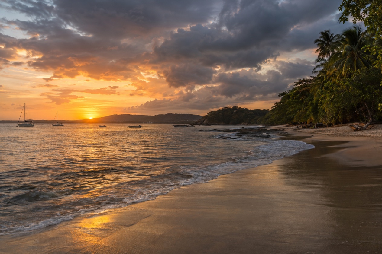 The beach at Tamarindo at sunset in the rainiest months
