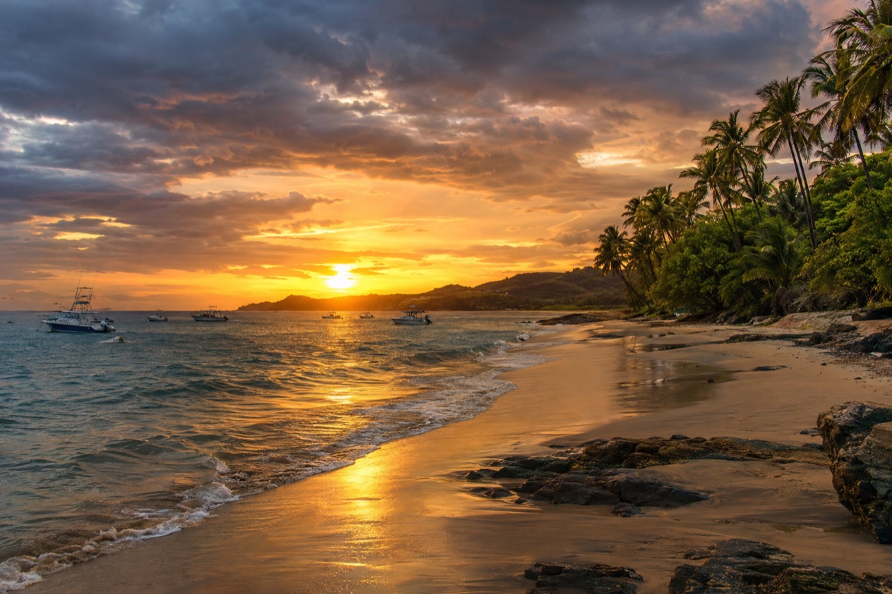 The beach at Tamarindo at sunset in the rainiest months