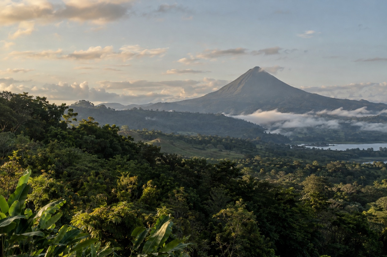 Green hills and a volcano in Costa Rica