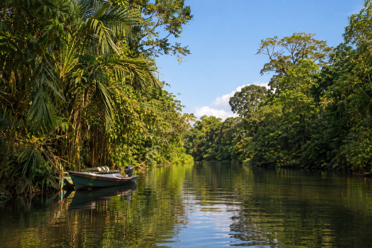 A canal through the rainforest at Tortuguero in the dry season