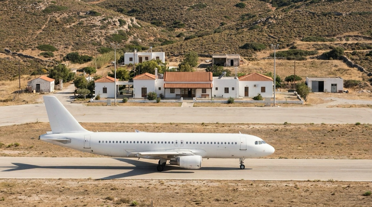 A jet at a Greek island airport