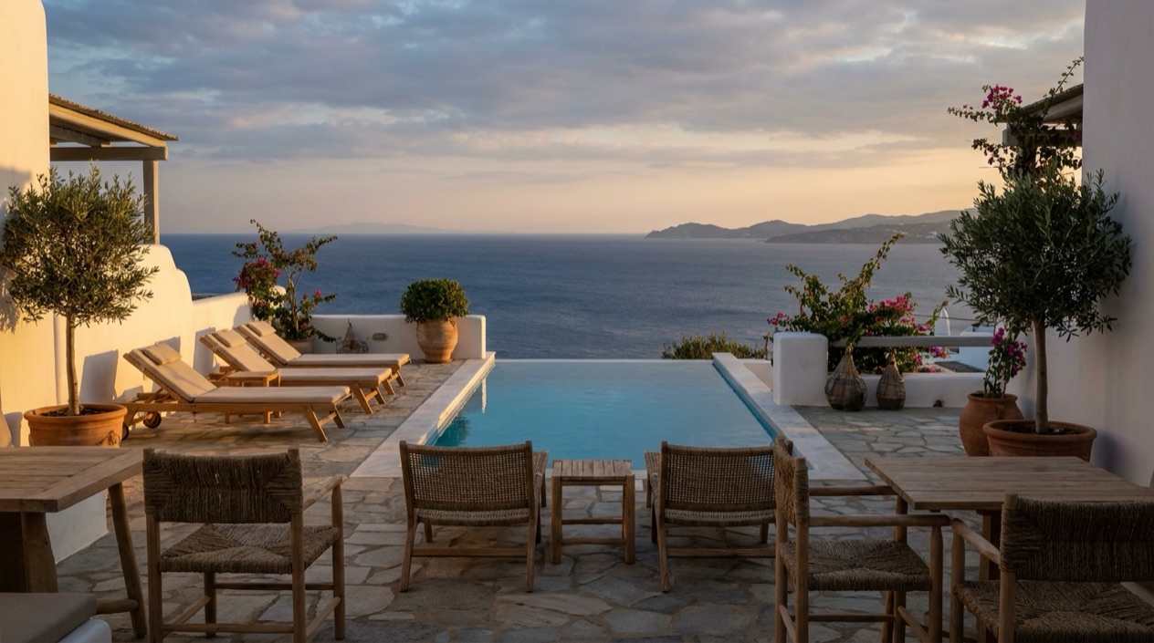 A hotel terrace in Greece