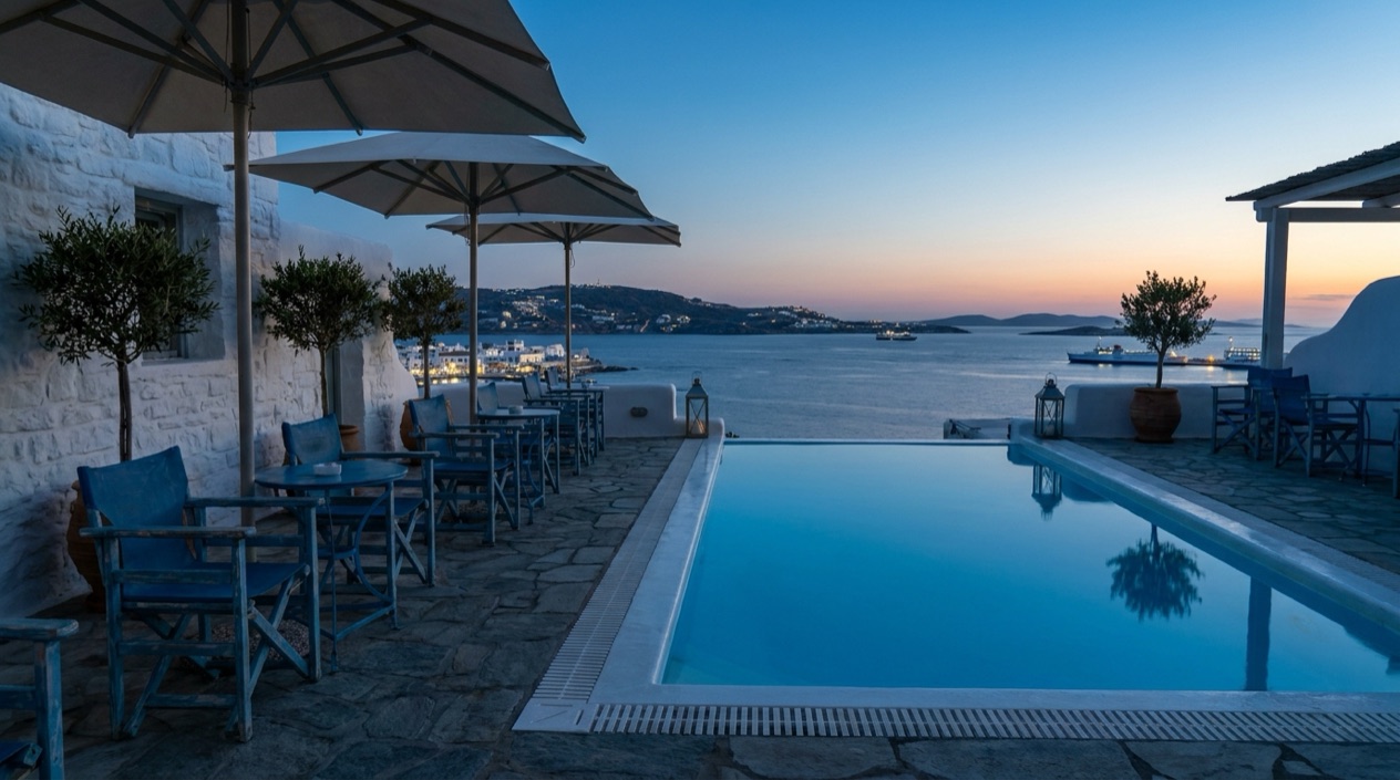 A hotel terrace in Greece