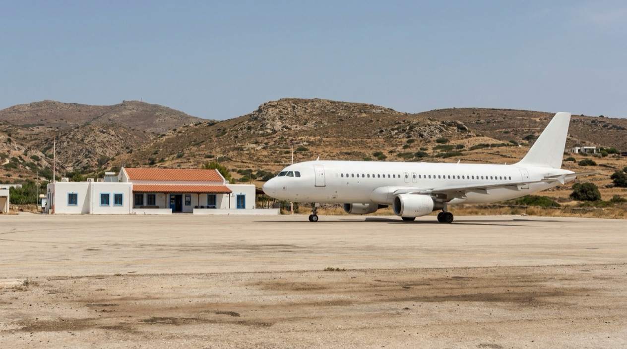 A jet at a Greek island airport
