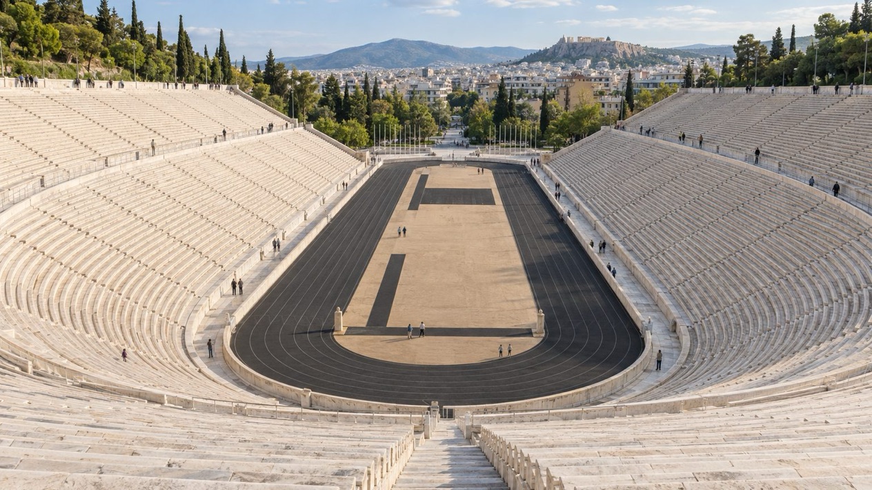 The Panathenaic Stadium of Athens in spring