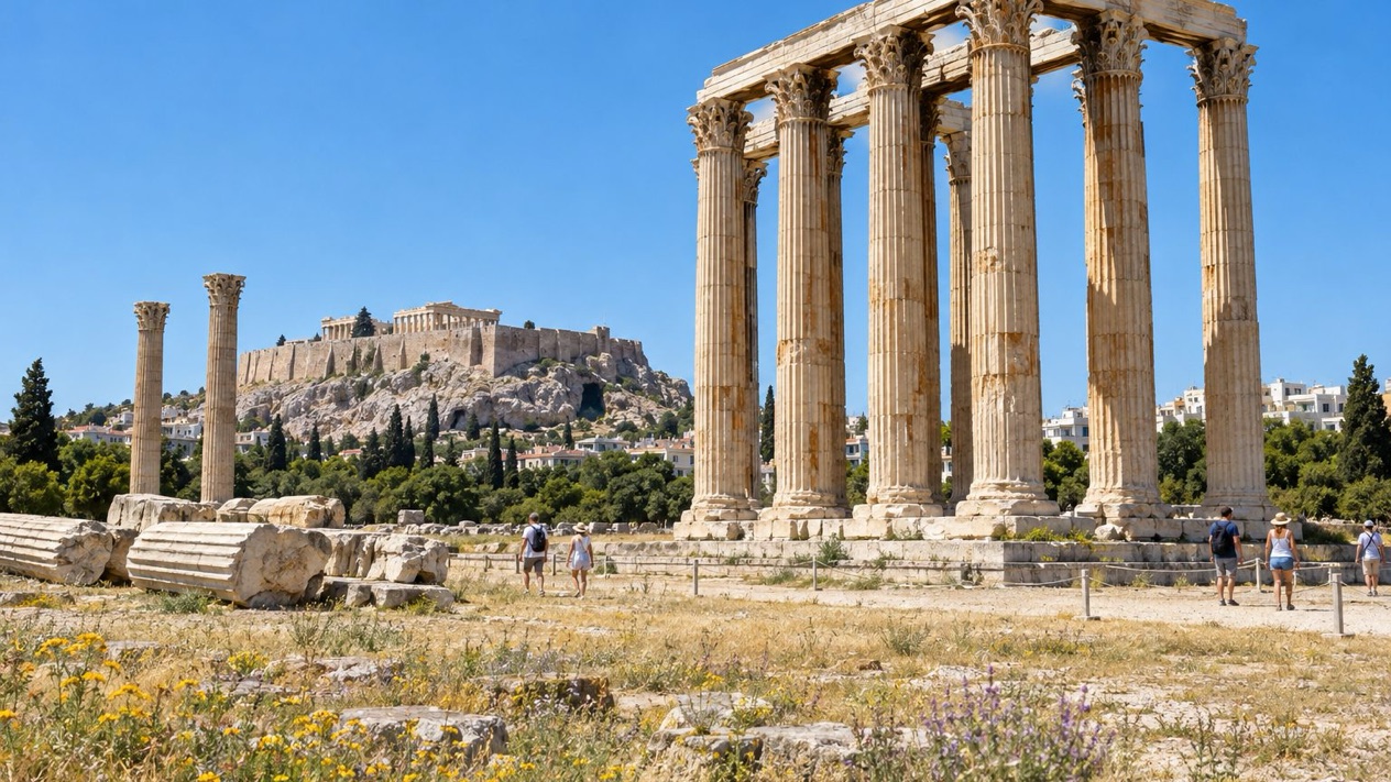 The columns of the Temple of Olympian Zeus in summer
