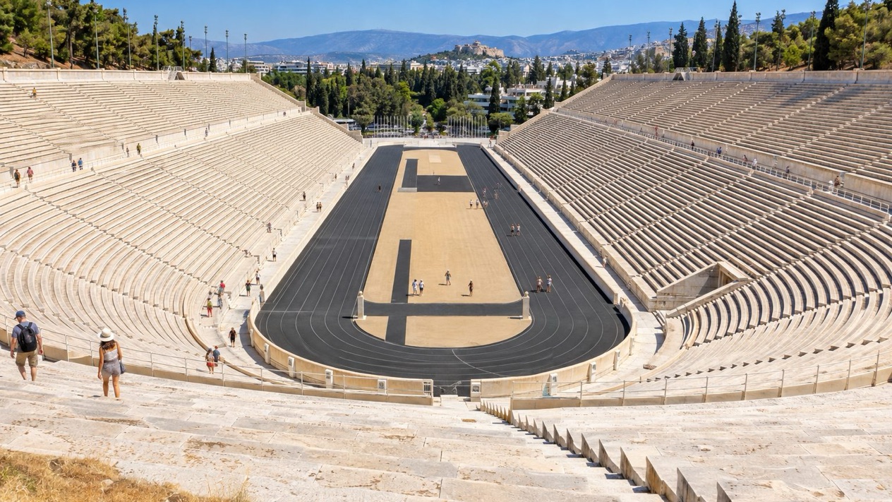 The Panathenaic Stadium of Athens under the summer sun