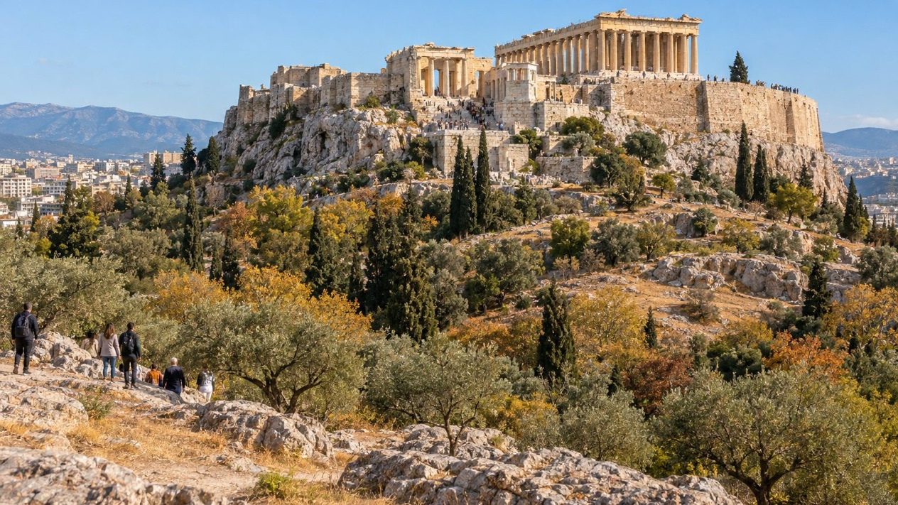 The Acropolis of Athens under the autumn sky