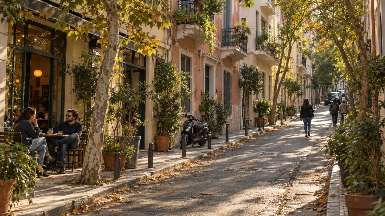 The Exarchia neighborhood in Athens in autumn