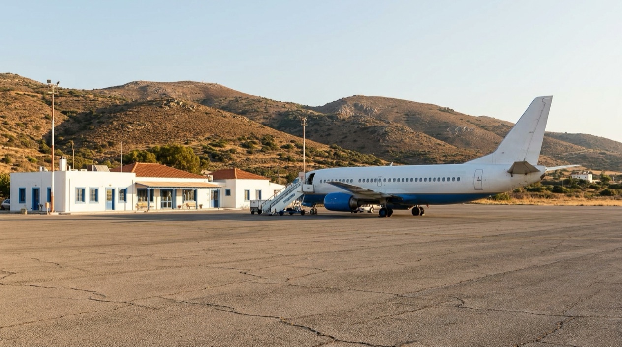 A jet at a Greek island airport
