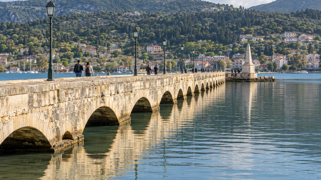 De Bosset Bridge in Argostoli under the spring sun