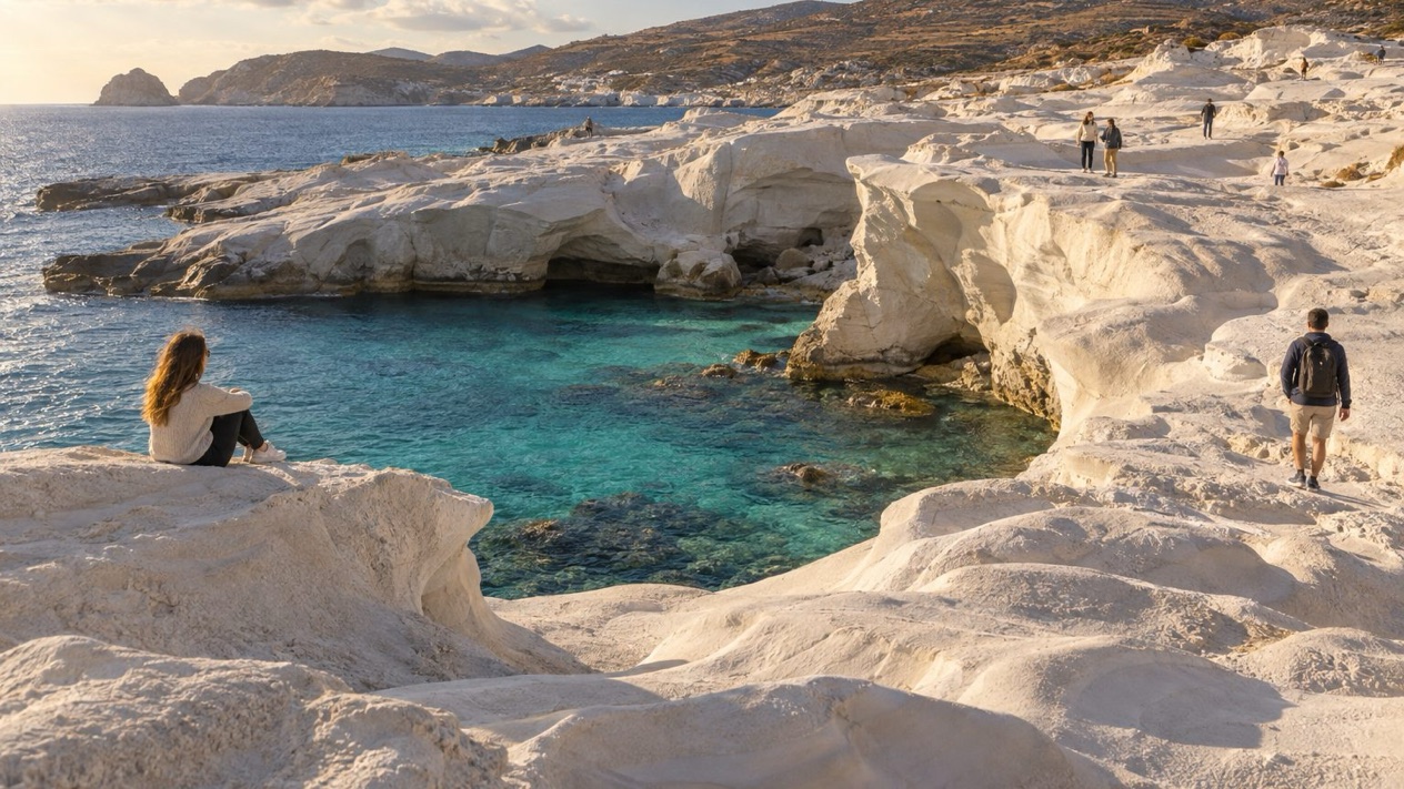 Sarakiniko under the autumn sun in Milos