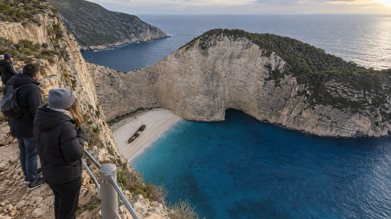 Navagio Beach on Zante deserted in winter
